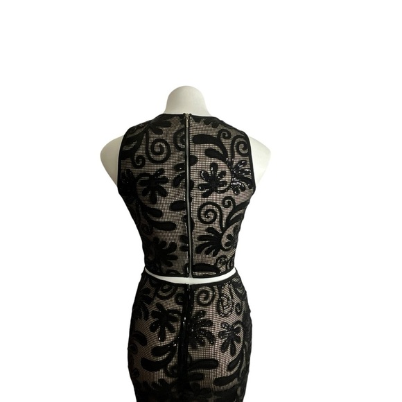 Sienna Sky Elegant Two Piece Black Floral Scroll Sequin Skirt Set - Picture 9 of 12